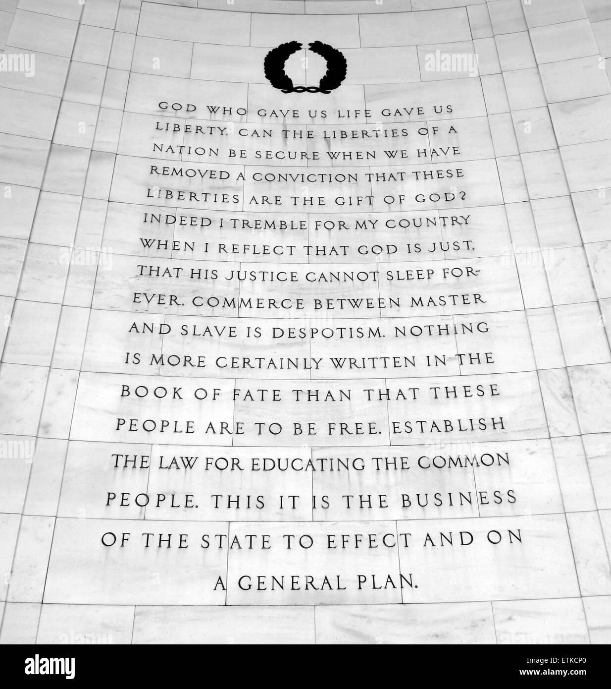 Thomas Jefferson speech on the Jefferson Memorial walls in Washington