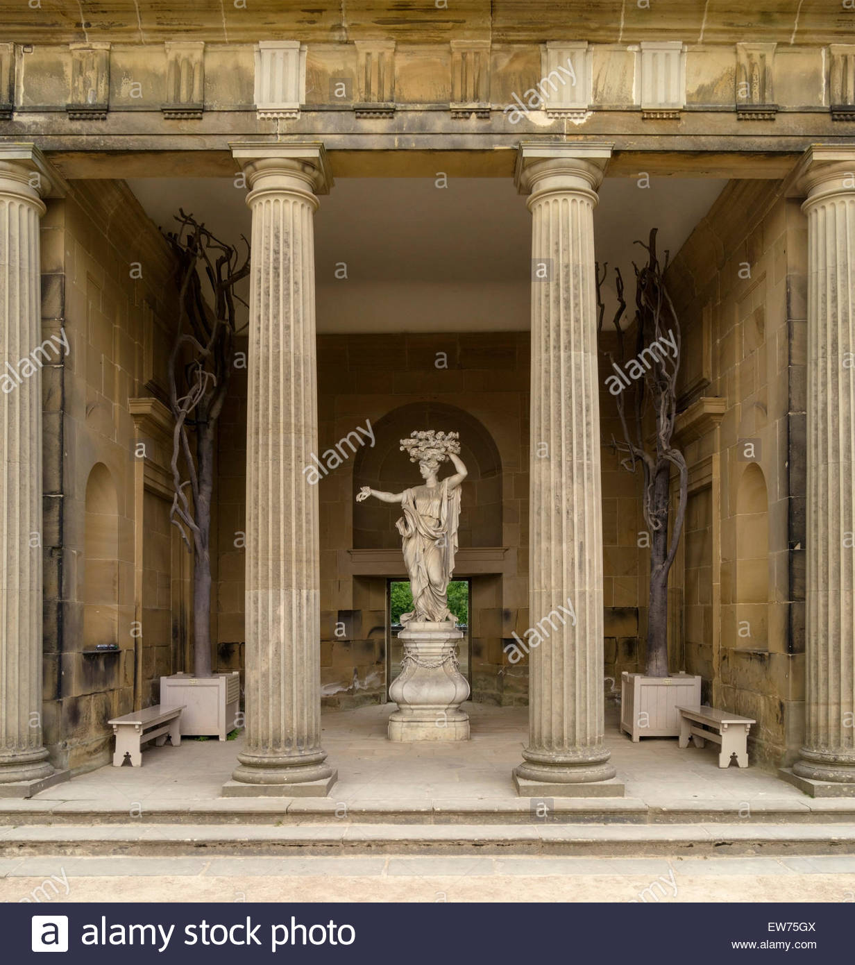 Temple of Flora with statue of Roman Goddess Flora between fluted Stock