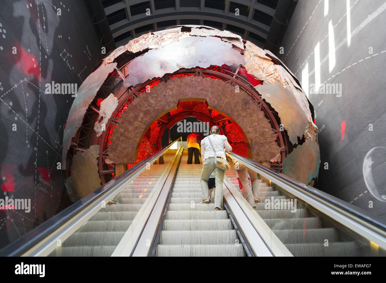 Escalator at the side entrance of the Science Museum of London Stock