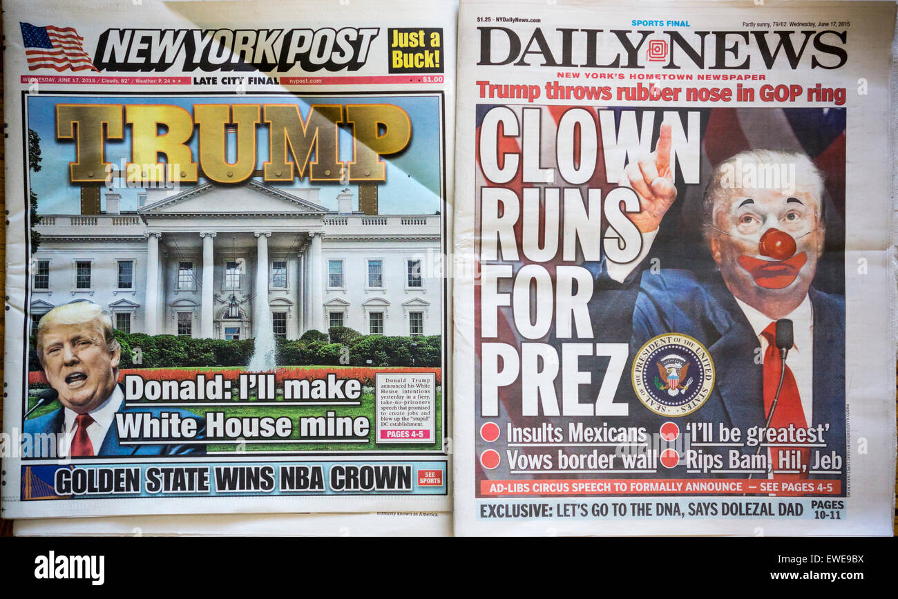 Headlines of the New York Post and New York Daily News on Wednesday
