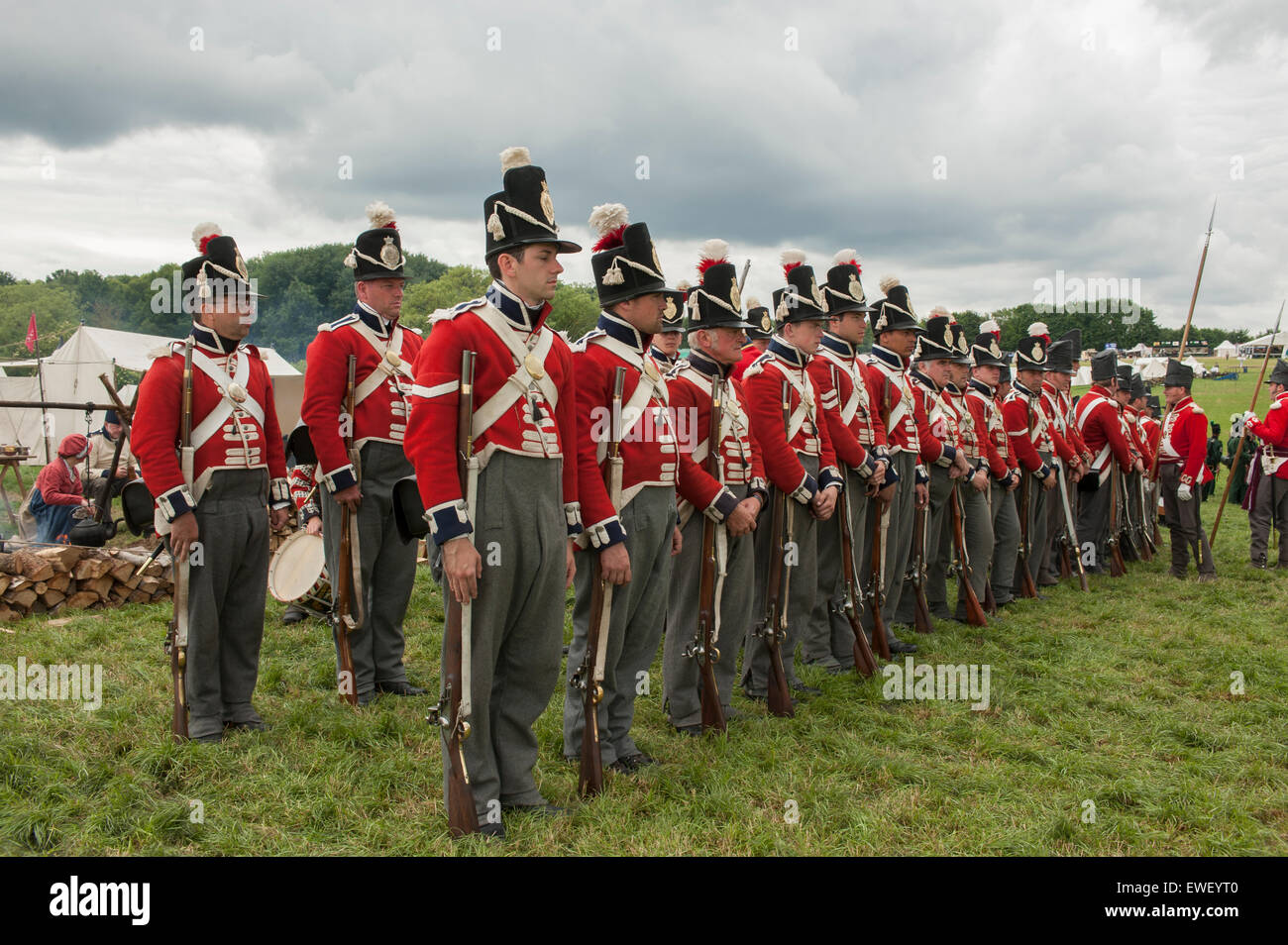 Reenactment of the Battle of Waterloo on the original battlefield in