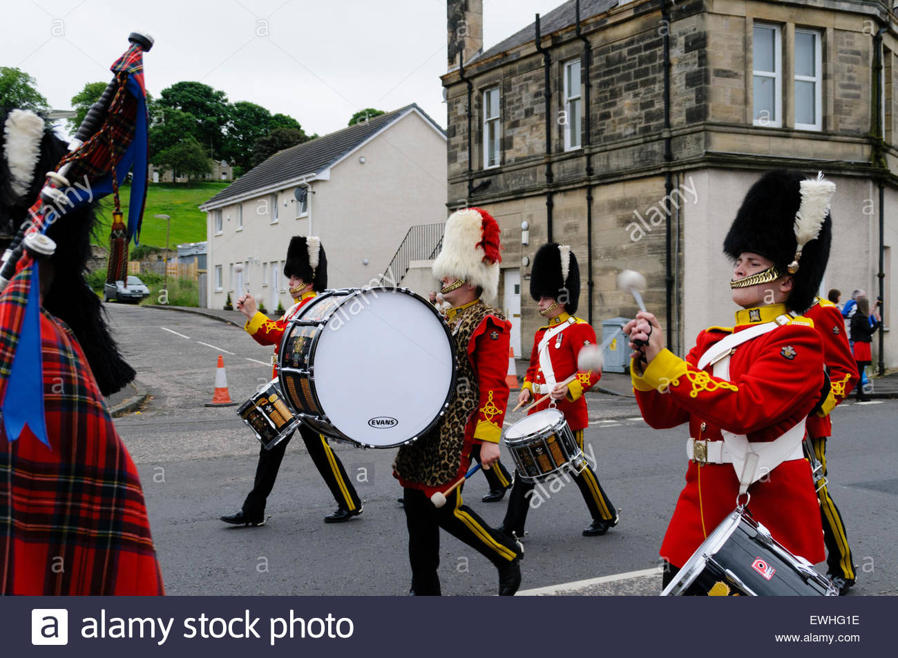 Bo'ness, UK. June 26, 2015. The Pipes and Drums of the Royal Scots