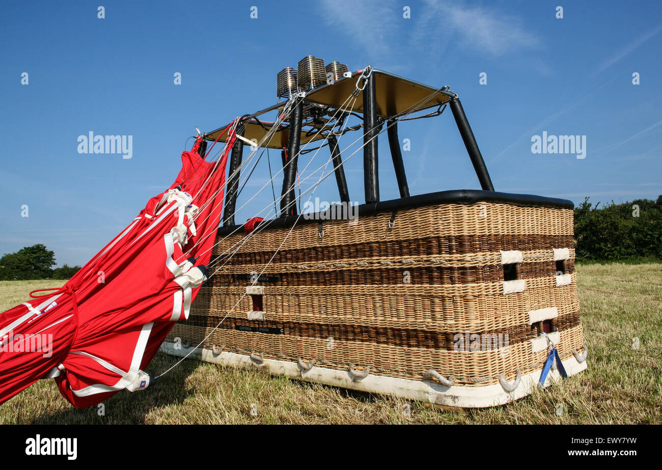 Hot air balloon basket landed in a field near Priston south west of Stock Photo 84806845 Alamy
