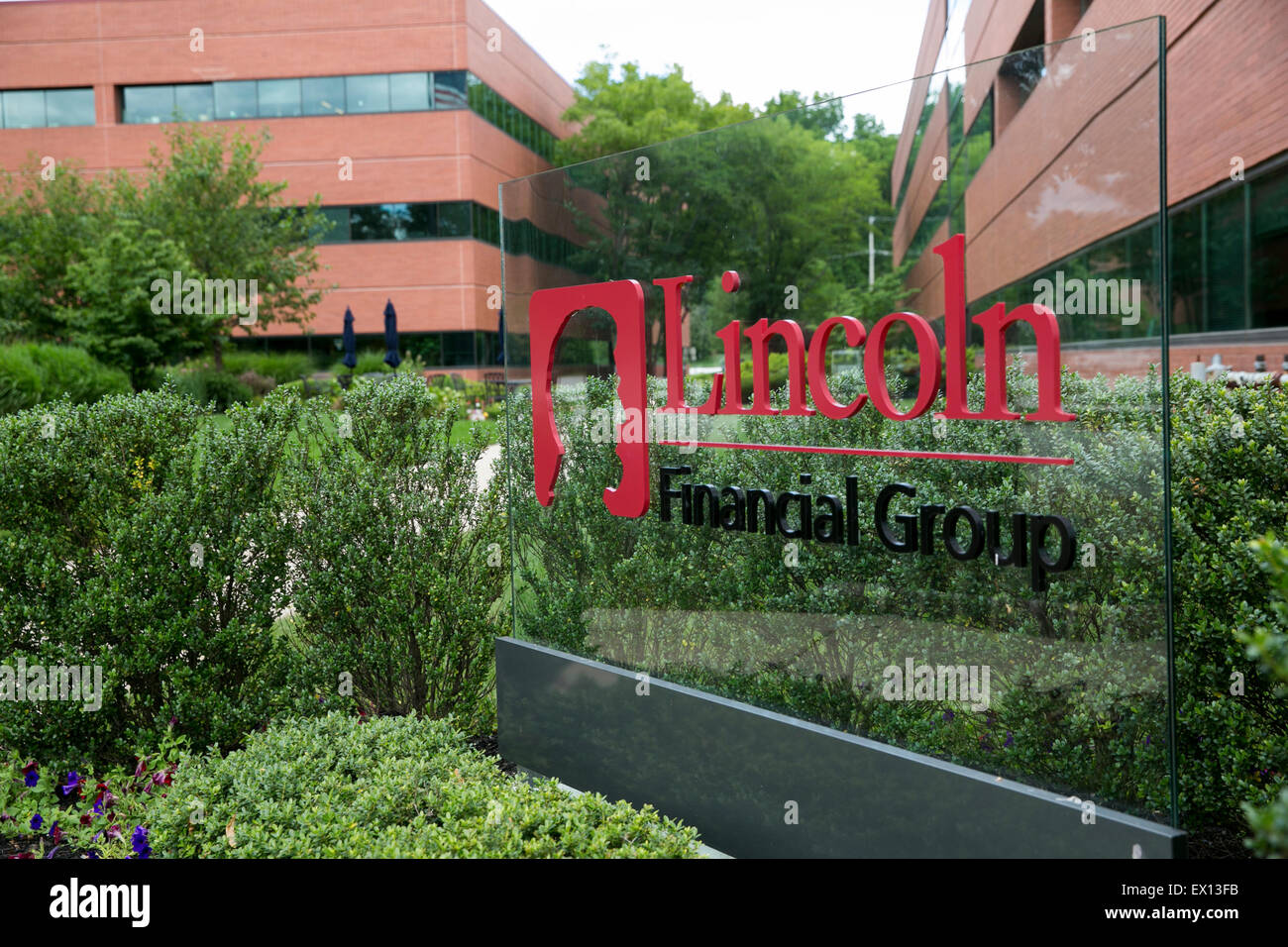 A logo sign outside the headquarters of the Lincoln National Stock