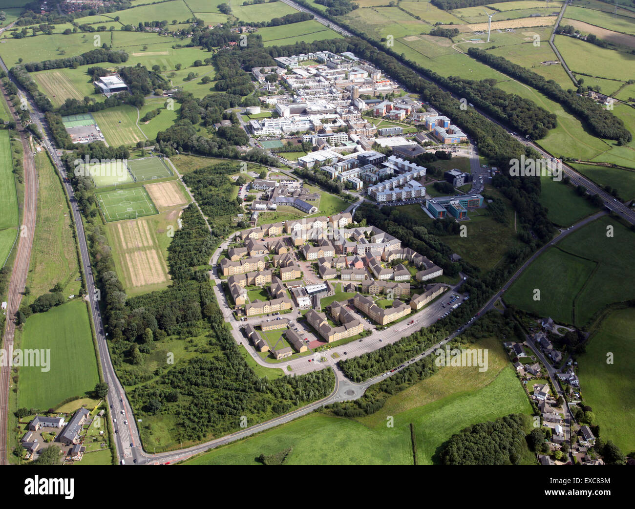 aerial view of Lancaster University, UK Stock Photo, Royalty Free Image