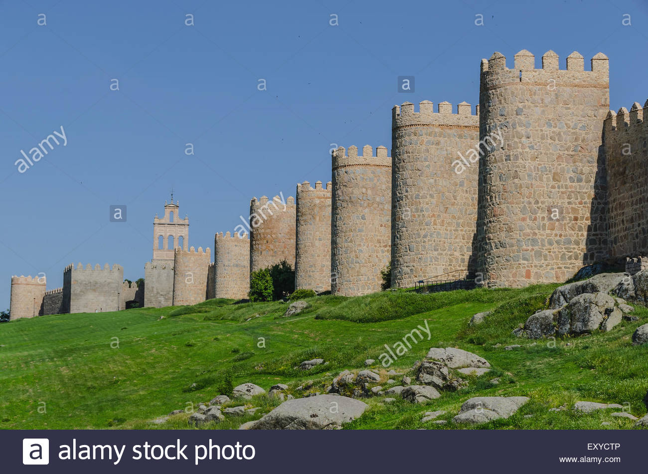 Towers of the walls of Avila de los Caballeros. Avila, Spain Stock Photo, Royalty Free Image