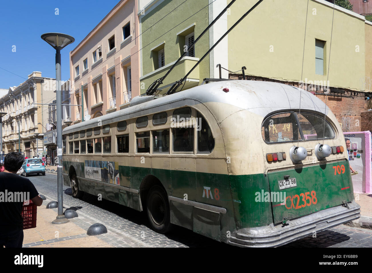 Old trolley bus. Valparaiso. Chile Stock Photo, Royalty Free Image