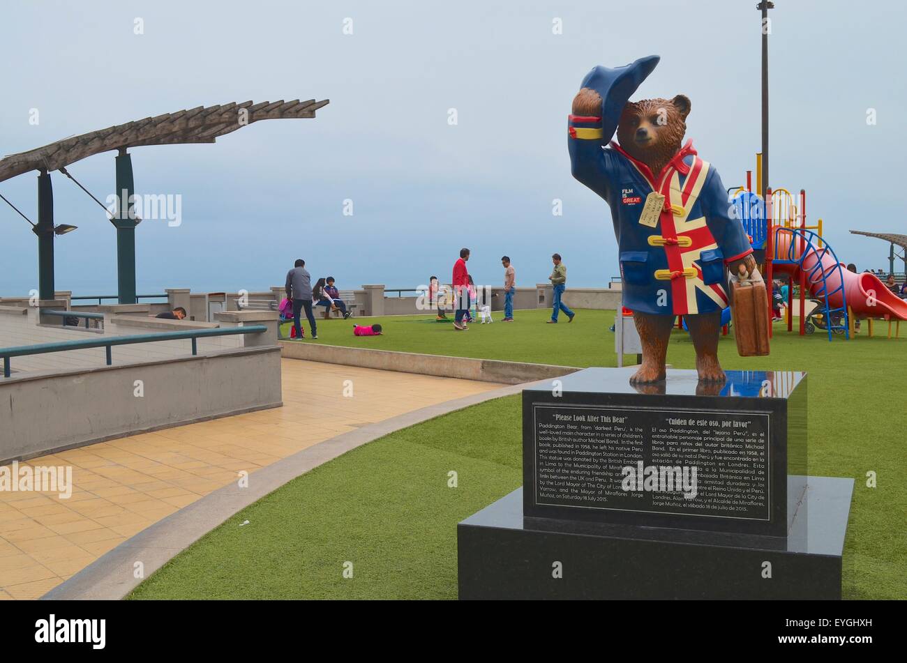 Statue of Paddington Bear in Parque Salazar, Miraflores, Lima, Peru