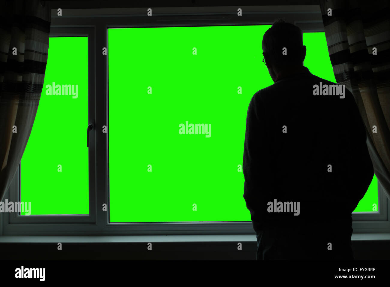 Chroma Key Silhouette Of A Senior Man Back To Camera Looking Out