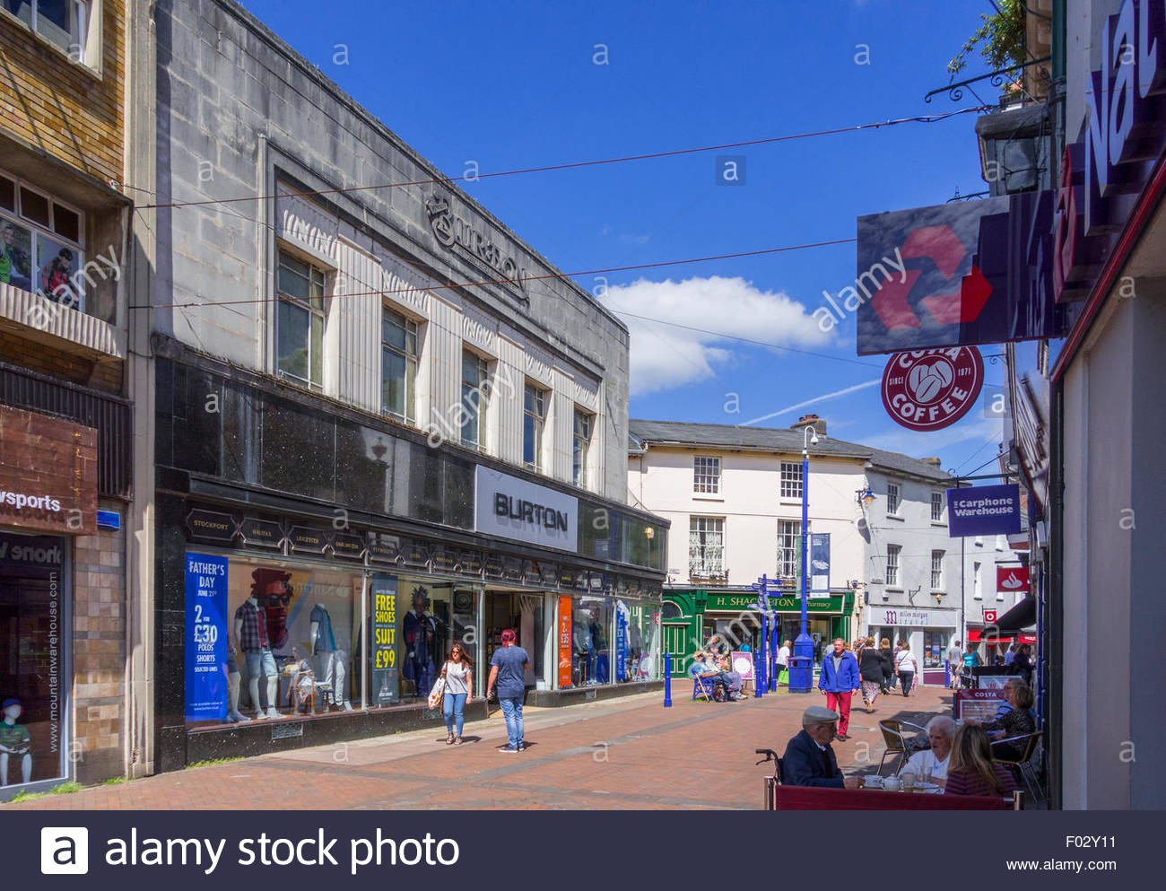 Abergavenny, Monmouthshire, Wales, UK; town centre shops Stock Photo