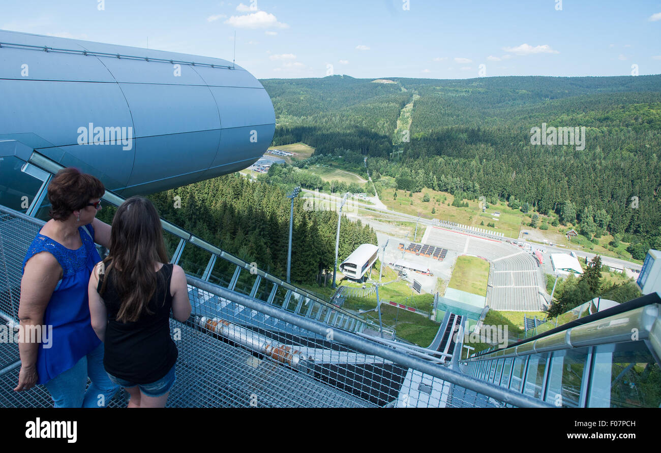 Klingenthal, Germany. 4th Aug, 2015. Tourists at the ski jump at the