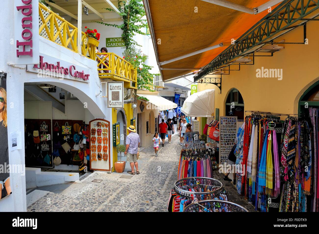 Shops in the capital city of Fira Santorini Greece Stock Photo, Royalty