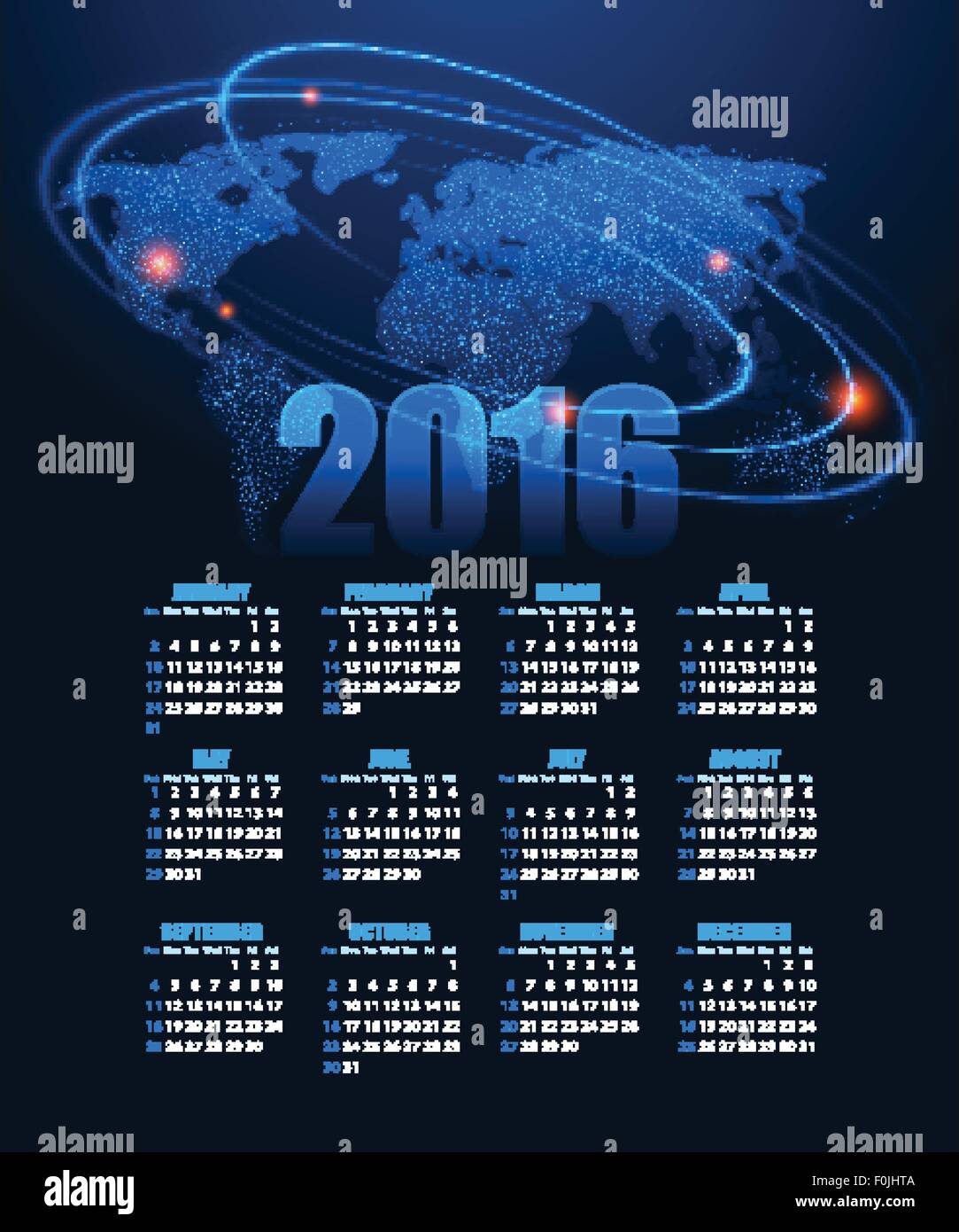 Calendar for 2016 on abstract background. Vector illustration Stock