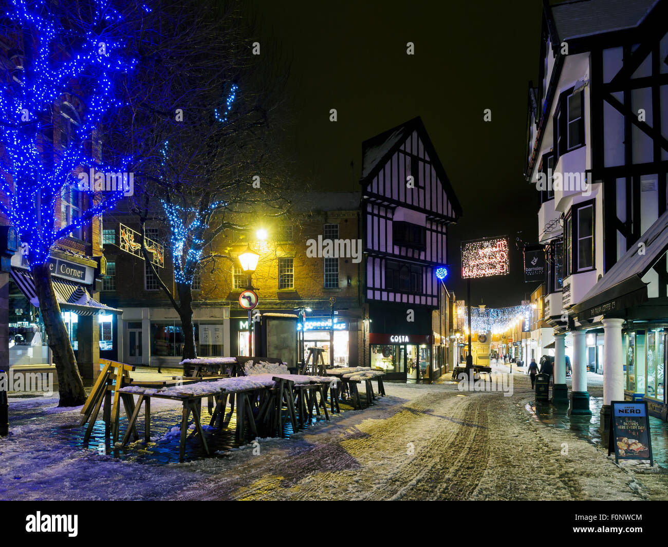 Chesterfield town Christmas lights at night Derbyshire England Stock
