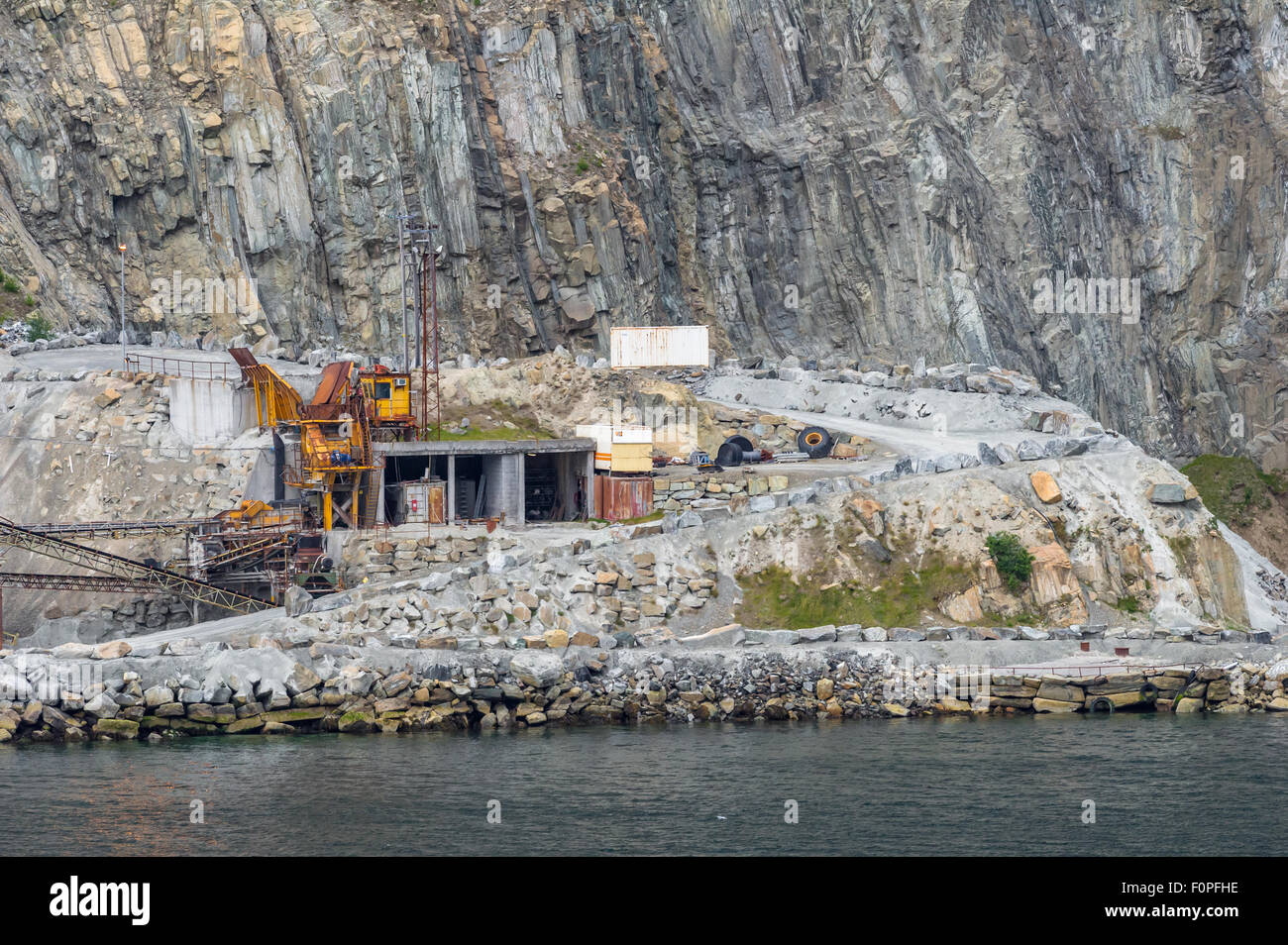 Mining operation in the Geirangerfjord, Norway Stock Photo, Royalty