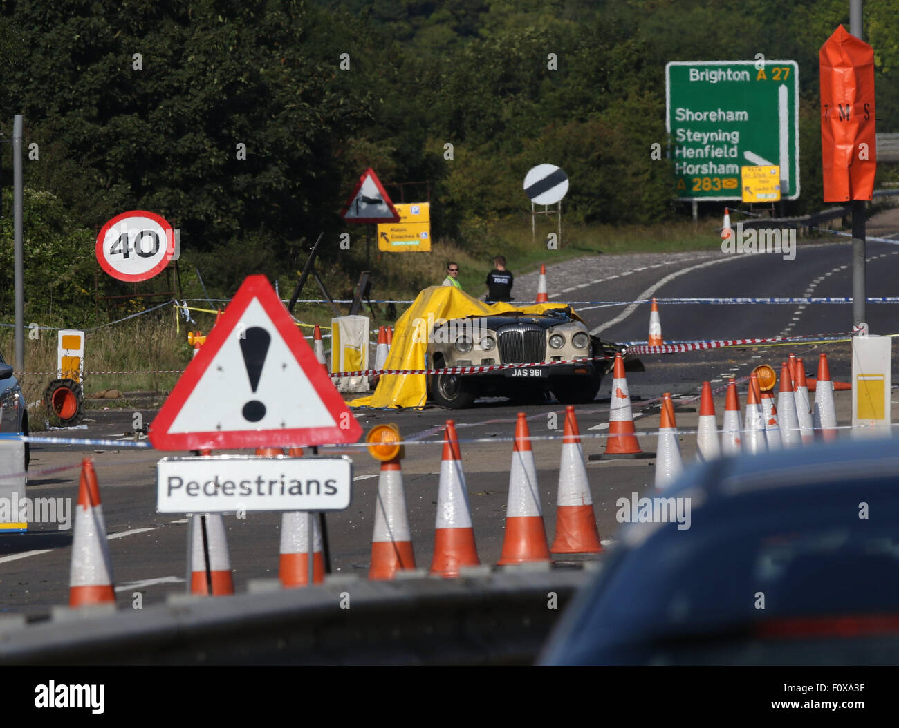 Shoreham Air Crash ,Hawker Hunter, jet, crashed ,Shoreham Airshow Stock