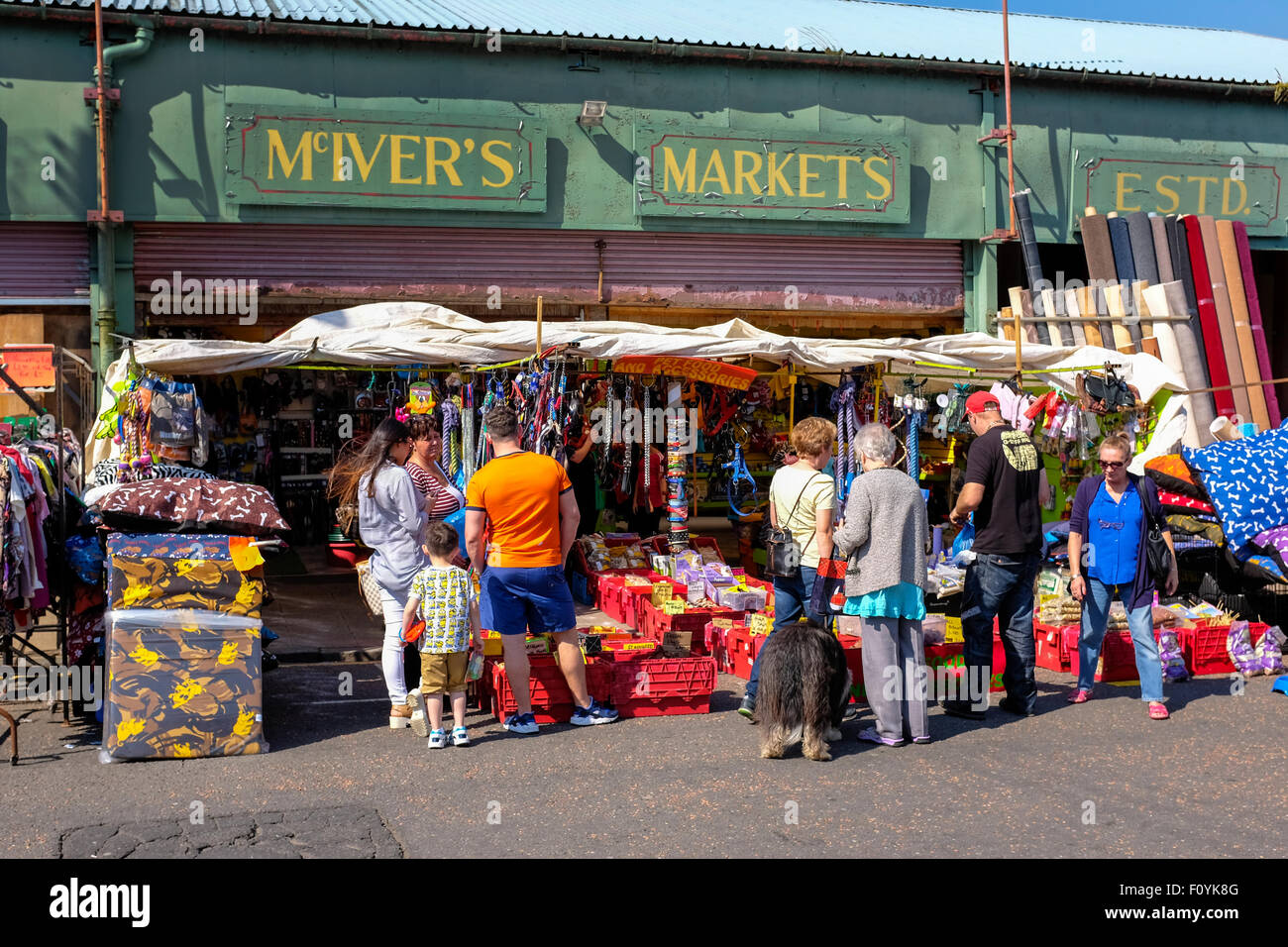 Open stall in the famous street market called The Barras, Glasgow Stock