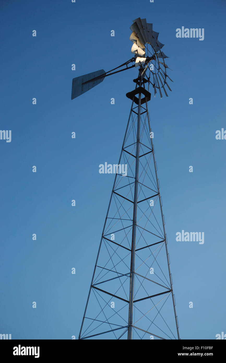 American farm windmill; a wind powered water pump, at Leola Stock Photo
