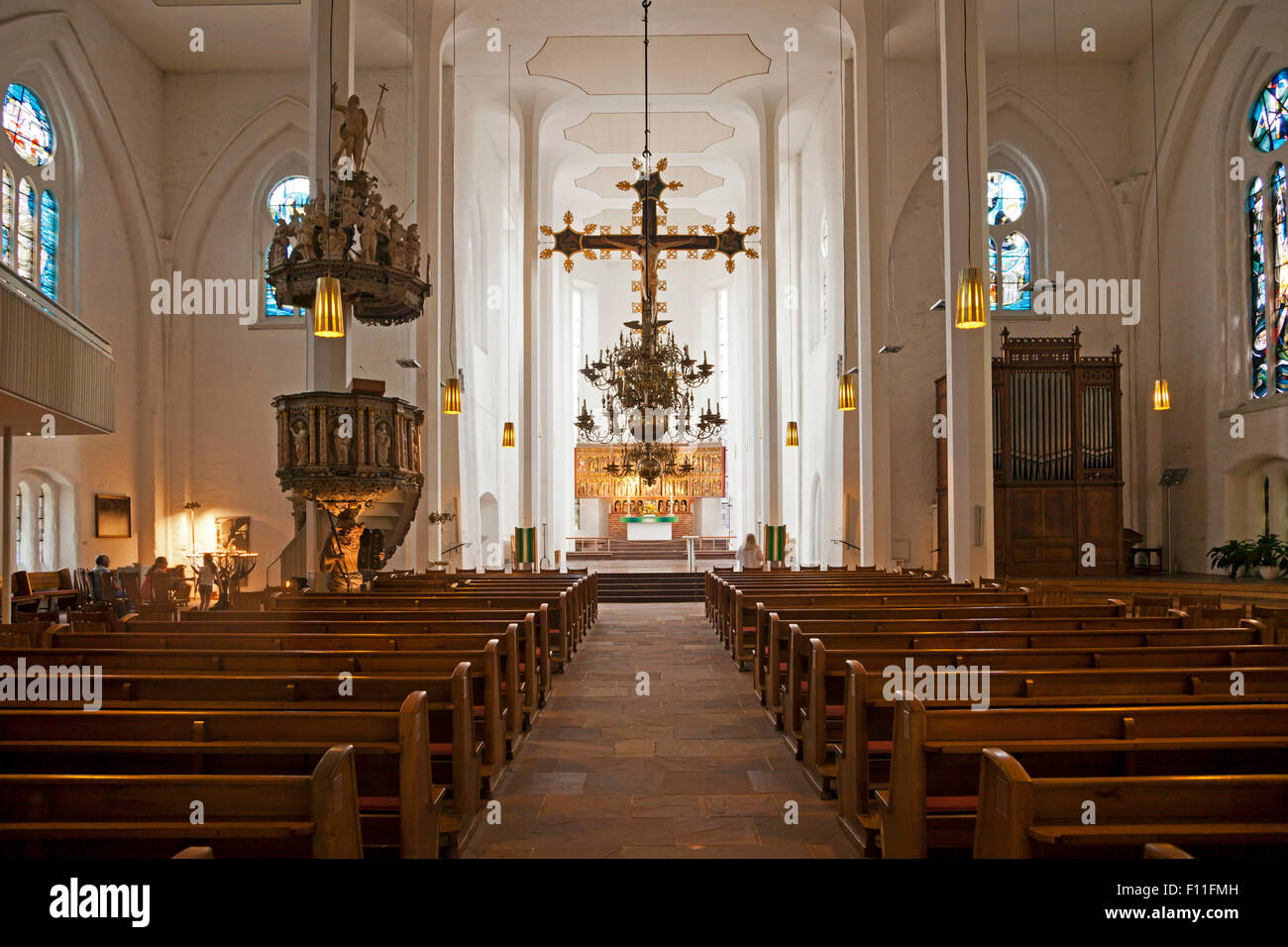 Interior of the Protestant Church St. Nicholas in Kiel Stock Photo