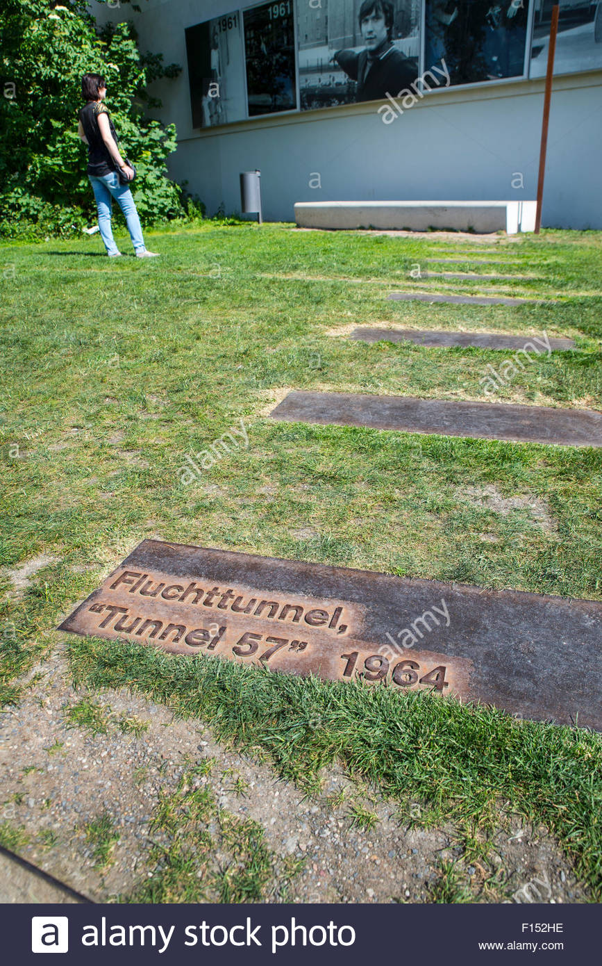 Fluchttunnel plaque Tunnel 57, Berlin Wall memorial, Germany Stock