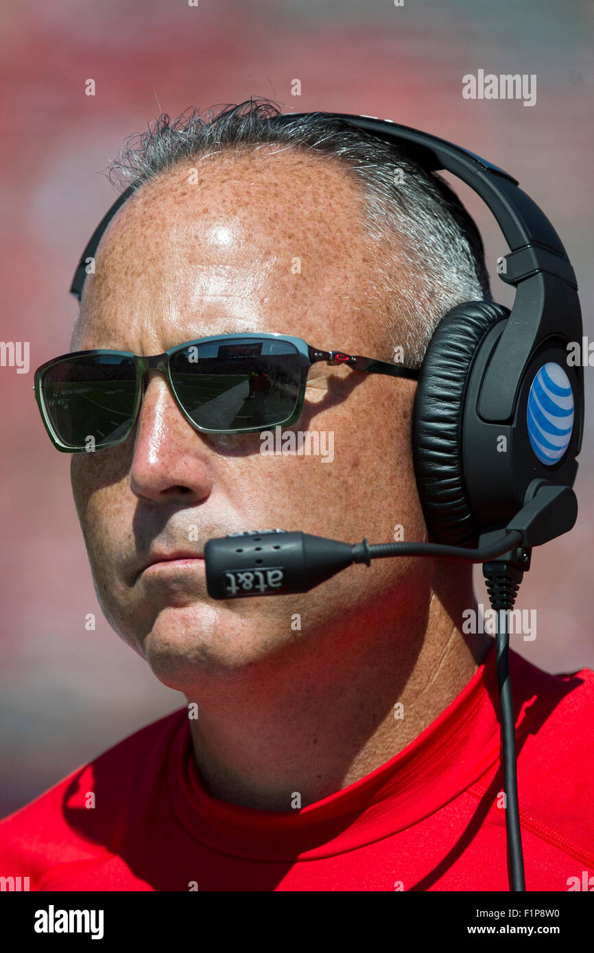 Rutgers <b>Scarlet Knights</b> head coach Kyle Flood looks over the field of play <b>...</b> - piscataway-nj-usa-05th-sep-2015-rutgers-scarlet-knights-head-coach-F1P8W0