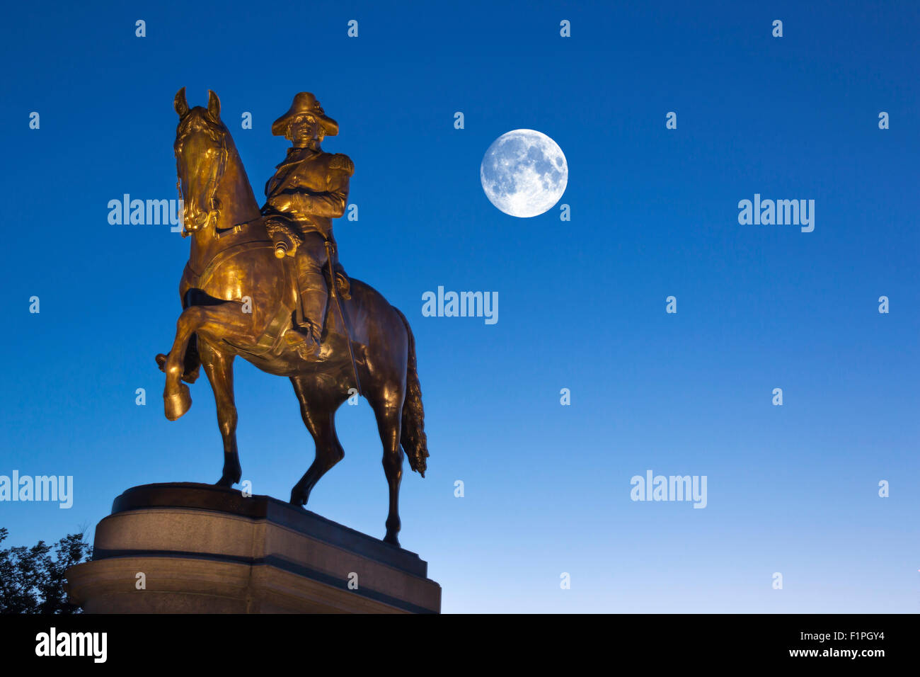 George Washington Equestrian Statue Public Gardens Boston Skyline