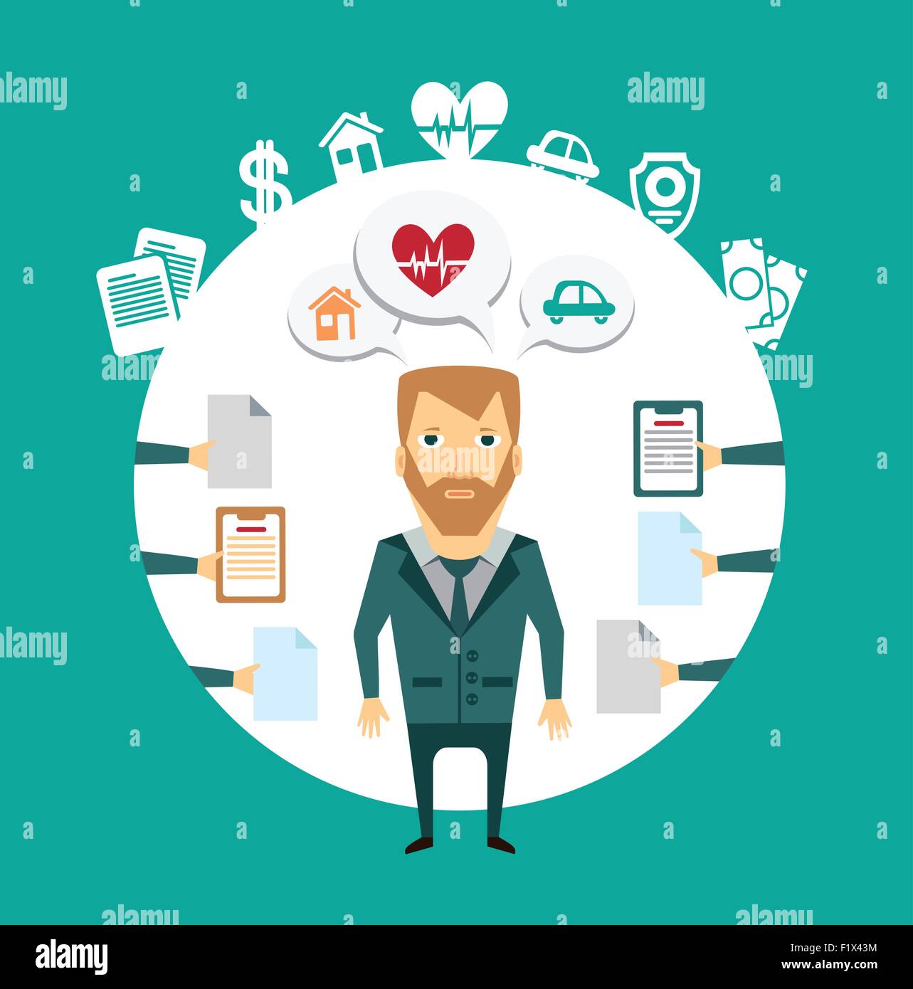 insurance agent works with clients illustration. Flat modern style
