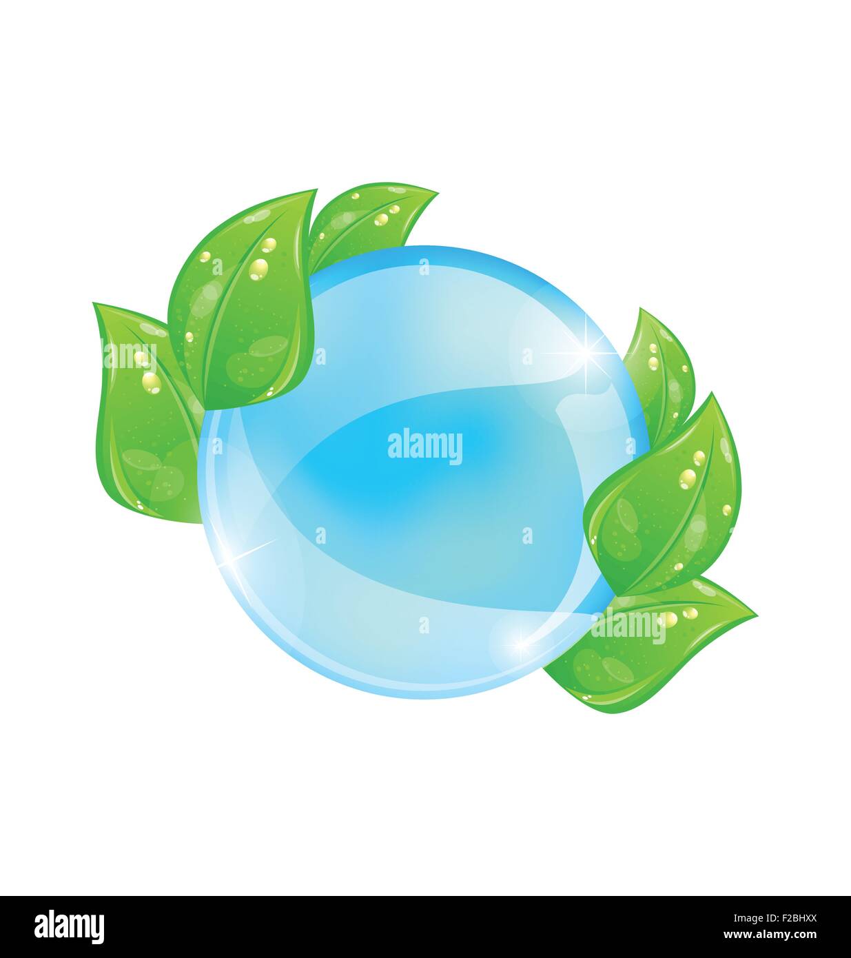 Water Bubble With Eco Green Leaves Stock Vector Image Art Alamy