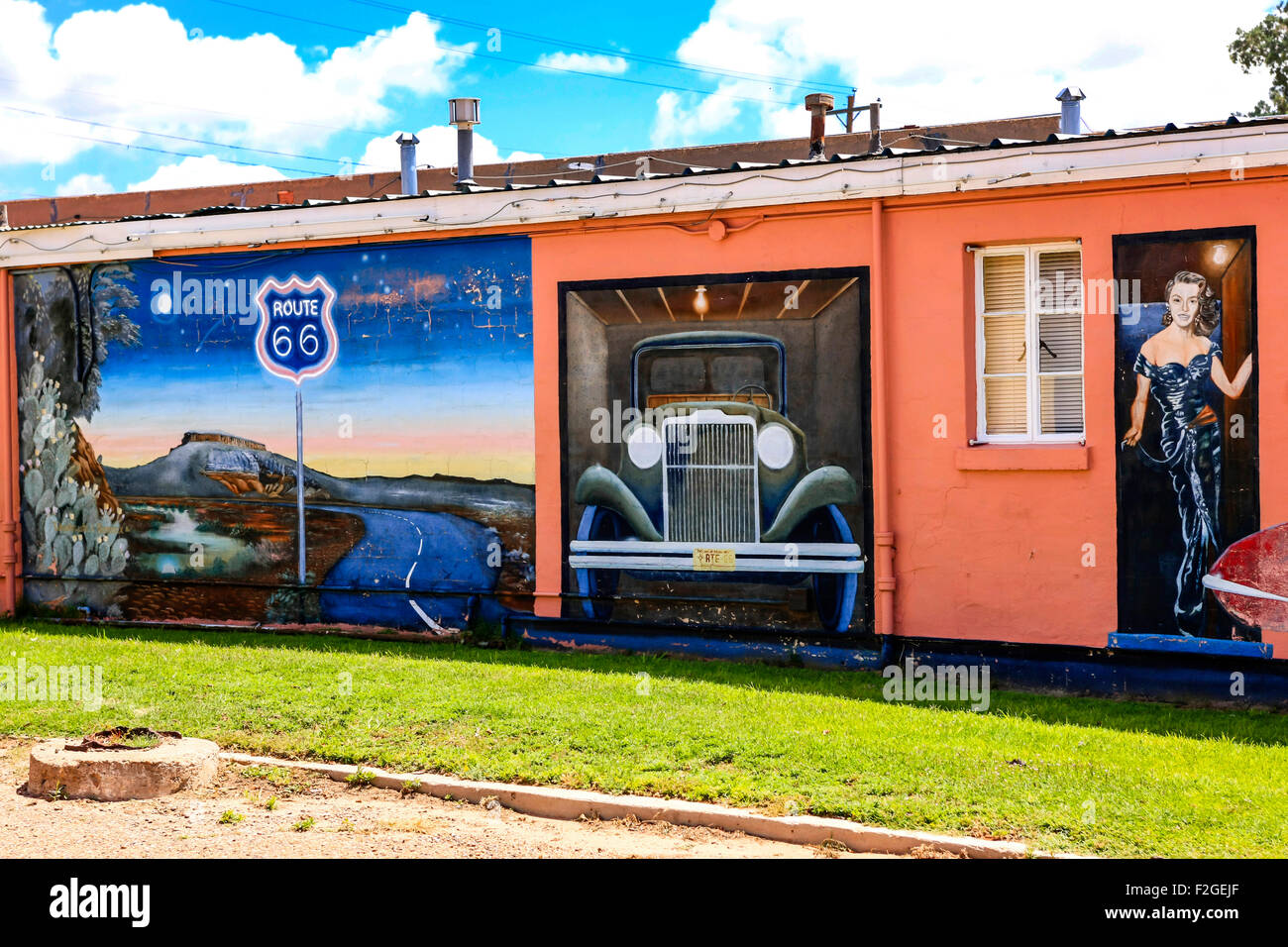 Mural Art On The Side Of The Blue Swallow Motel Building On Route 66 In