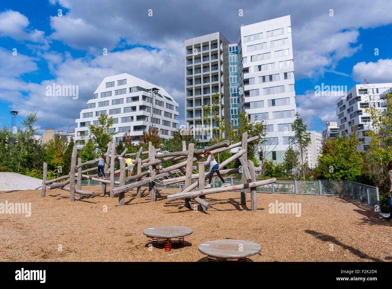 Modern Architecture France paris, france, families in children's urban playground, new modern Modern Architecture France paris, france, families in children's urban playground, new modern