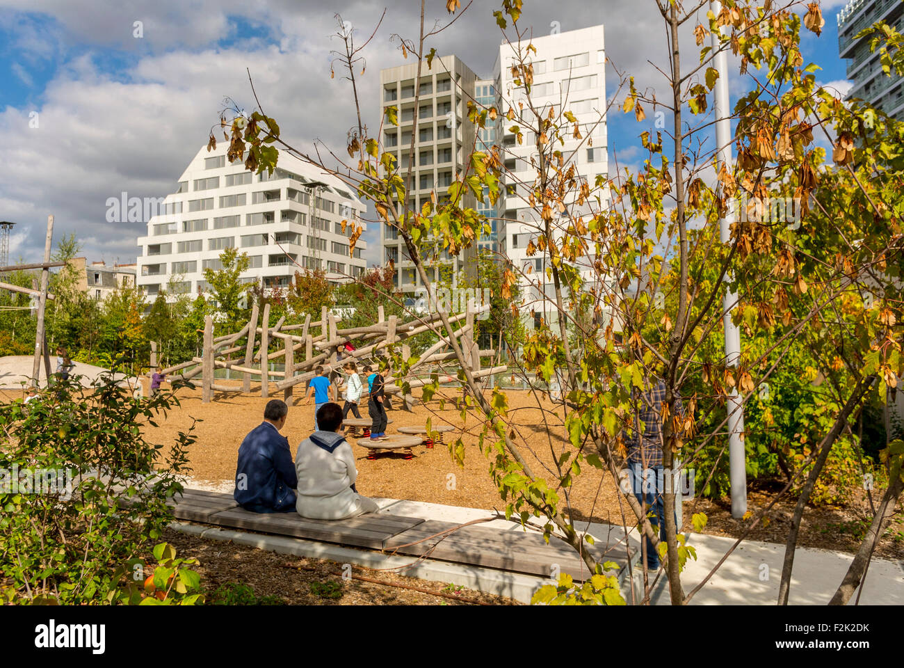 Modern Architecture France paris, france, families in children's playground, park, new modern Modern Architecture France paris, france, families in children's playground, park, new modern
