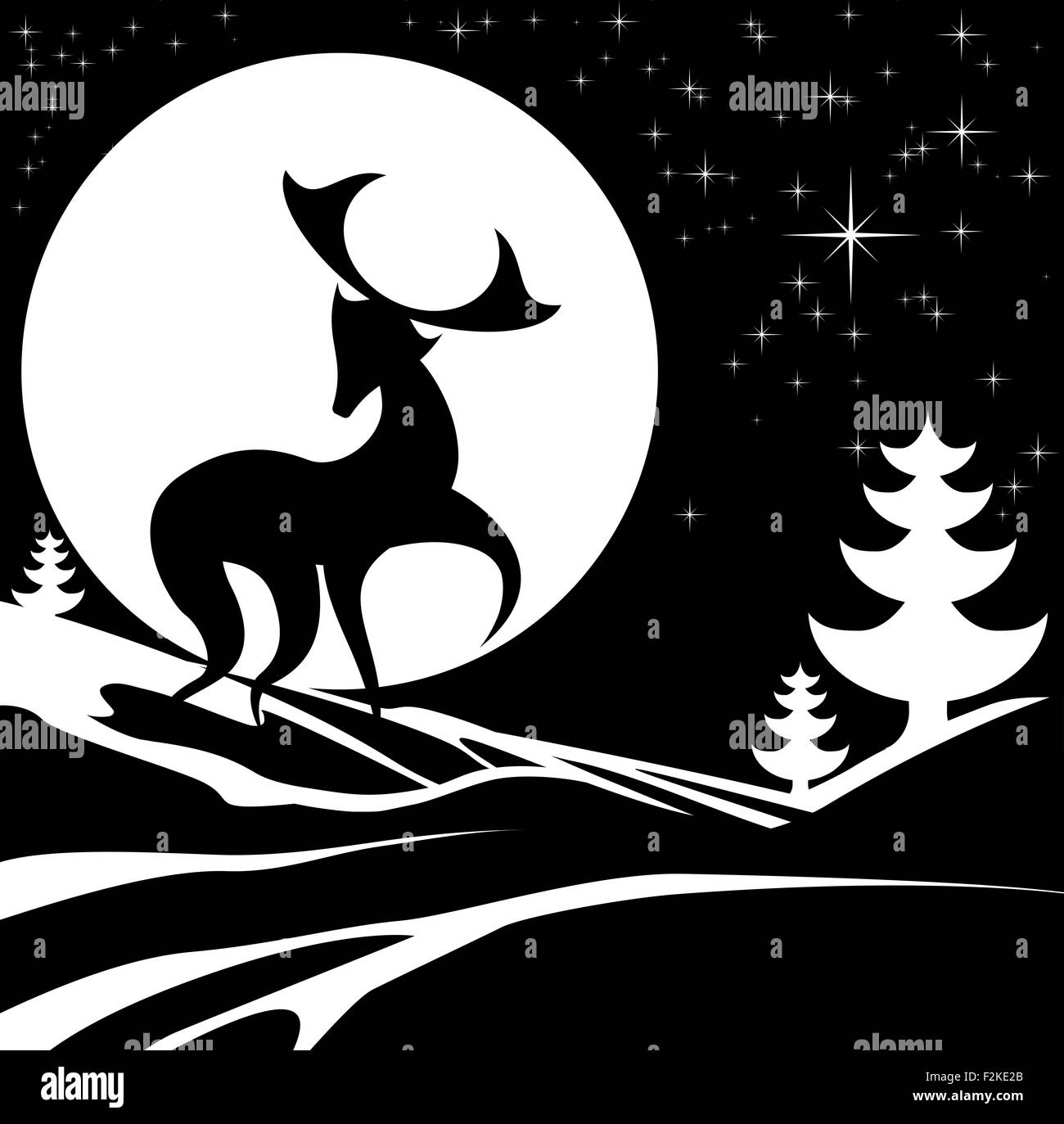 Black and white monochrome design of a Christmas winter scene with a