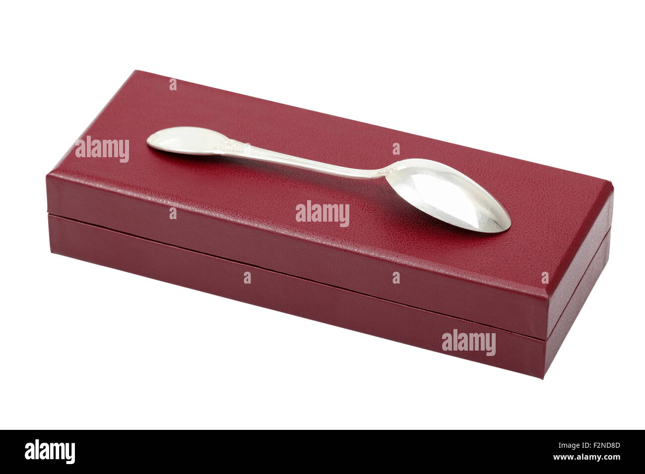 Silver spoon in box. Isolated with clipping path Stock Photo 87752573