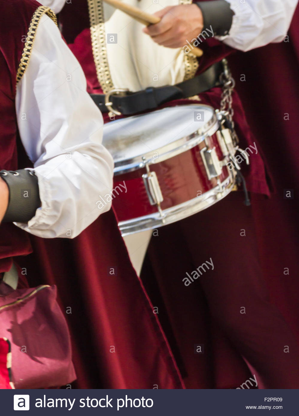 medieval musicians with drums and tambourines Stock Photo, Royalty Free