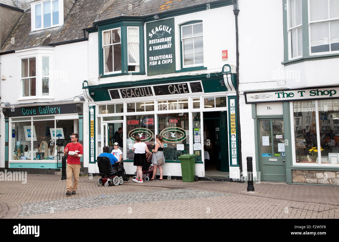People fish and chip shop town centre of Weymouth, Dorset, England