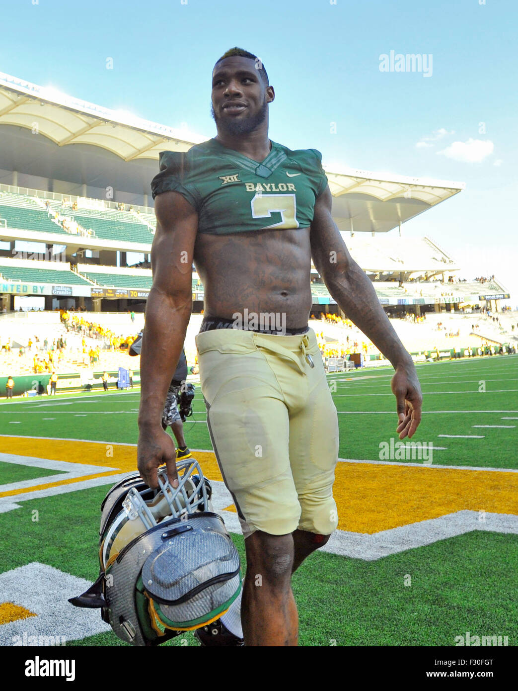 September 26, 2015 Baylor defensive end Shawn Oakman walks off the