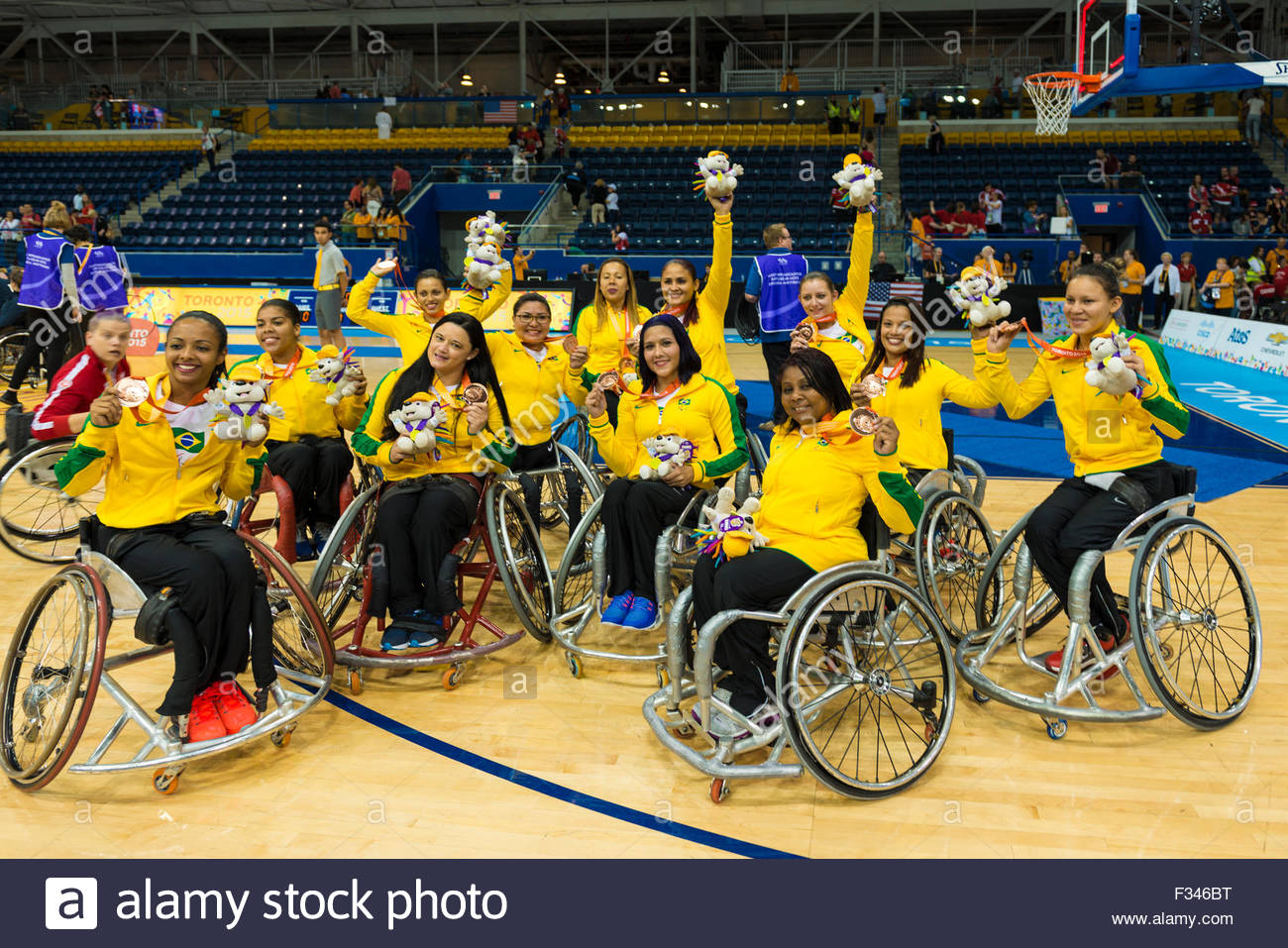 Women's wheelchair basketball team of Brazil celebrating after Stock