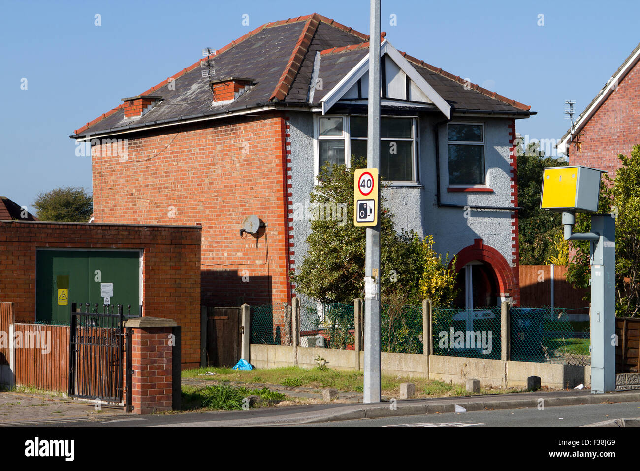 Subsidence damaged detached house with lean, in Kew, Southport Stock