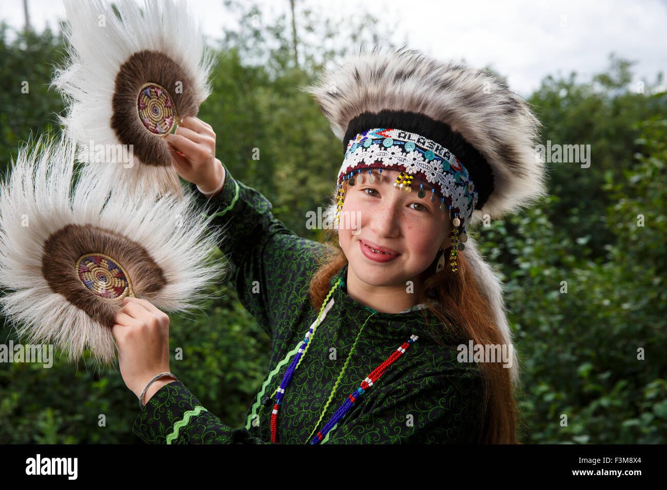 Girl,Portrait,Headdress,Alaska,Yupik Stock Photo, Royalty Free Image