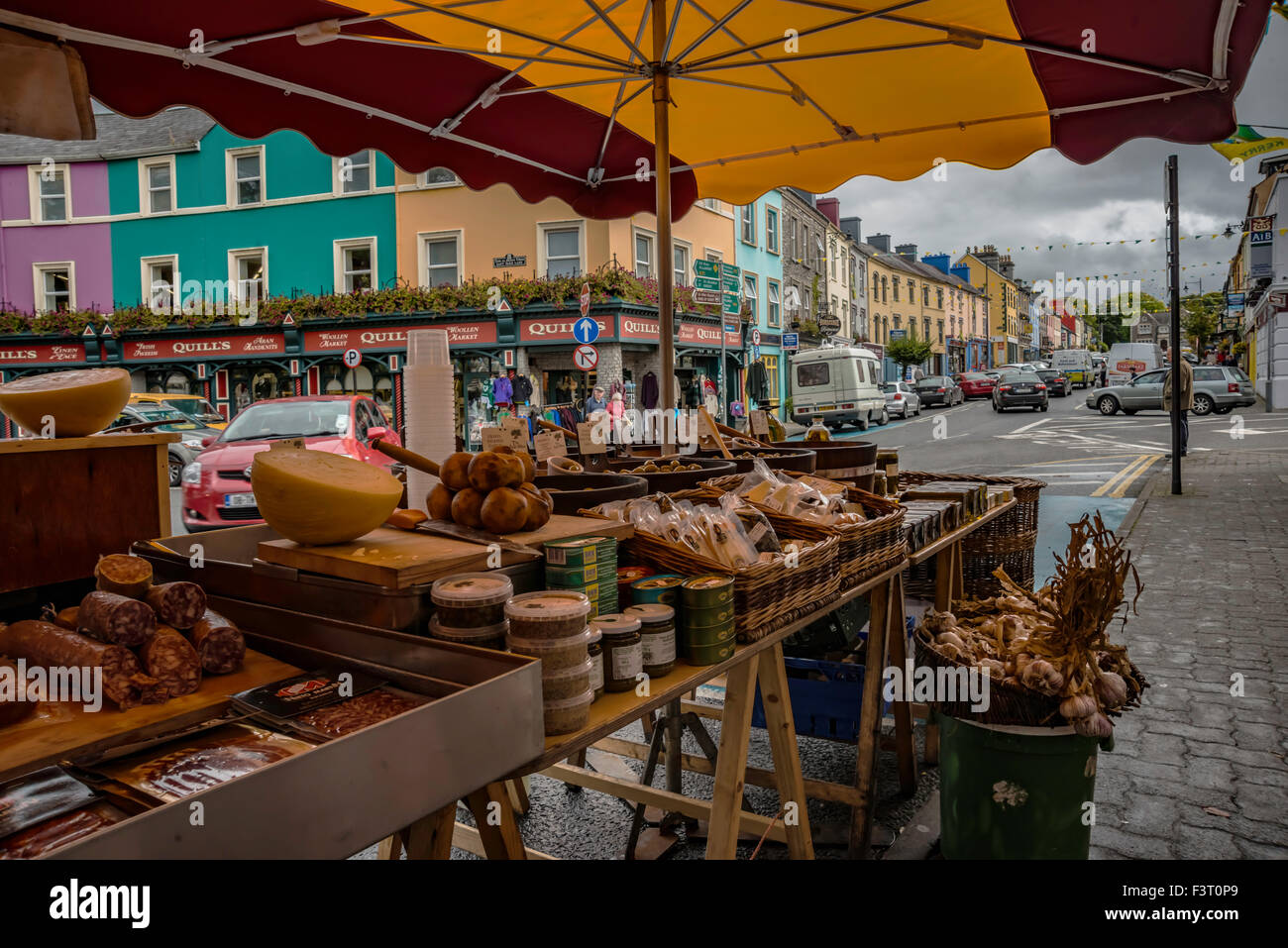 Produce market stall in the weekly street market, Kenmare County Stock