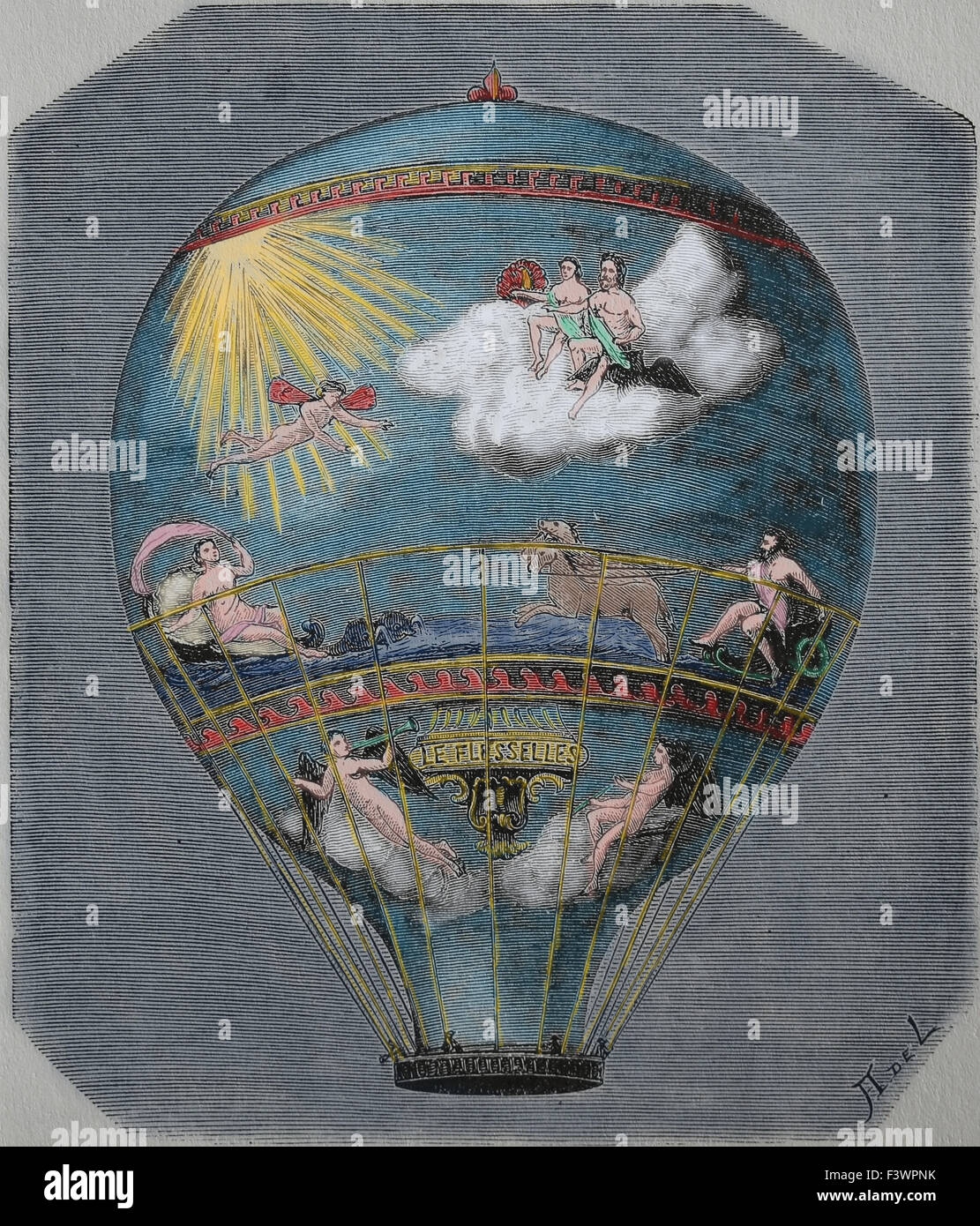 Early hot air balloon flight. This balloon Le Flesselles ascended Stock