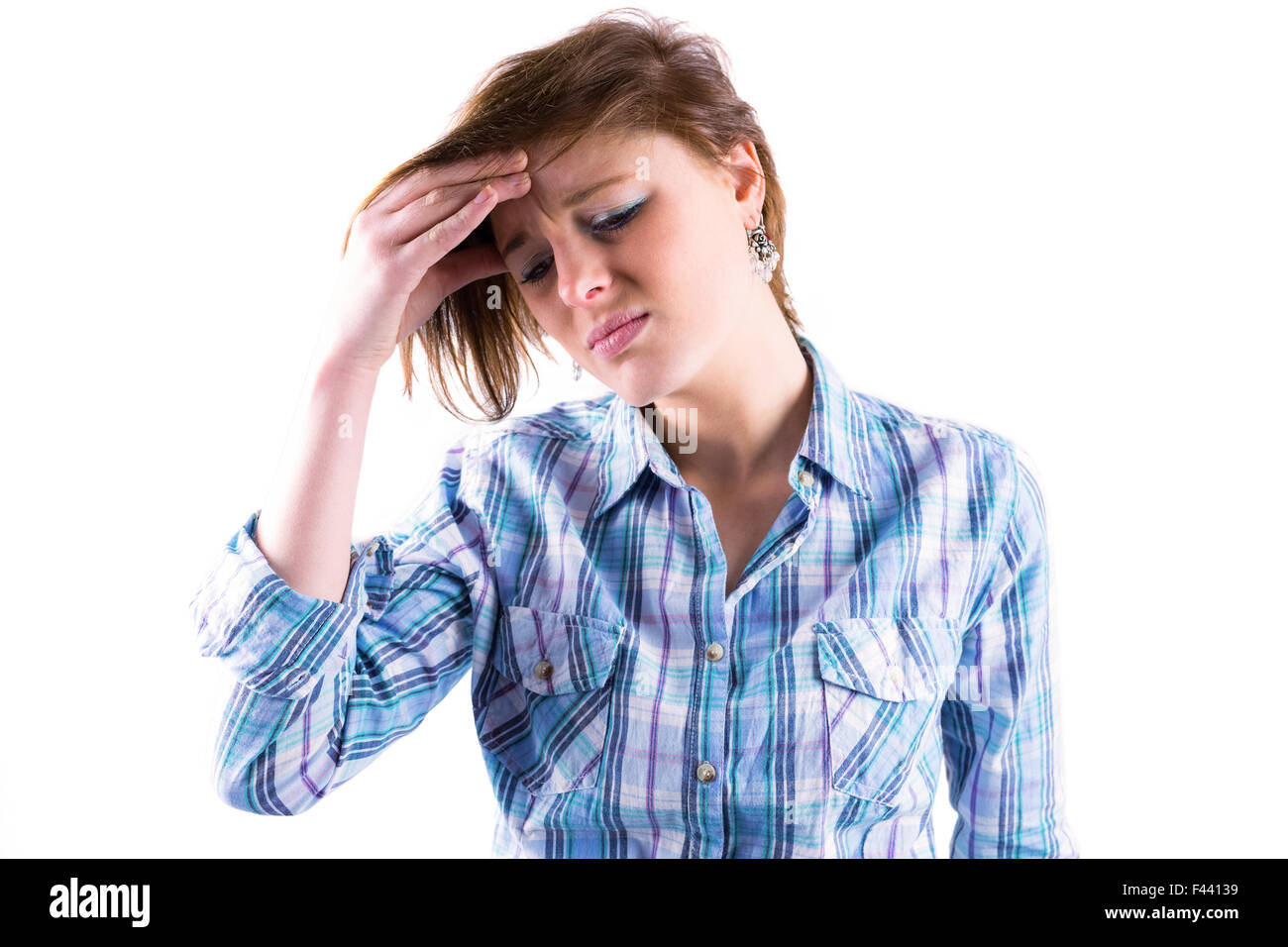 Pretty Brunette Getting A Headache Stock Photo Alamy