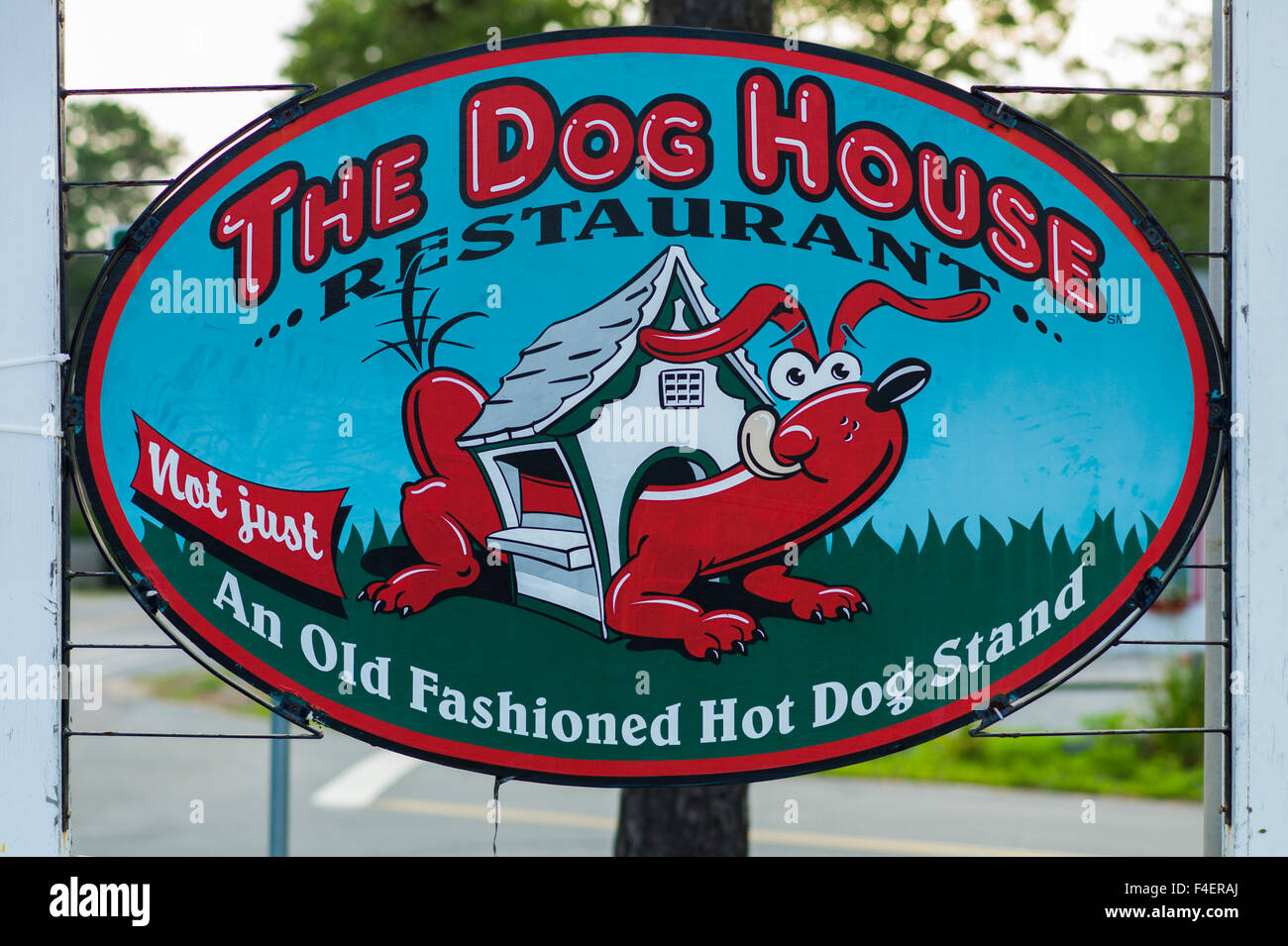 Massachusetts, Cape Cod, Dennis Port, sign for The Dog House, hot dog