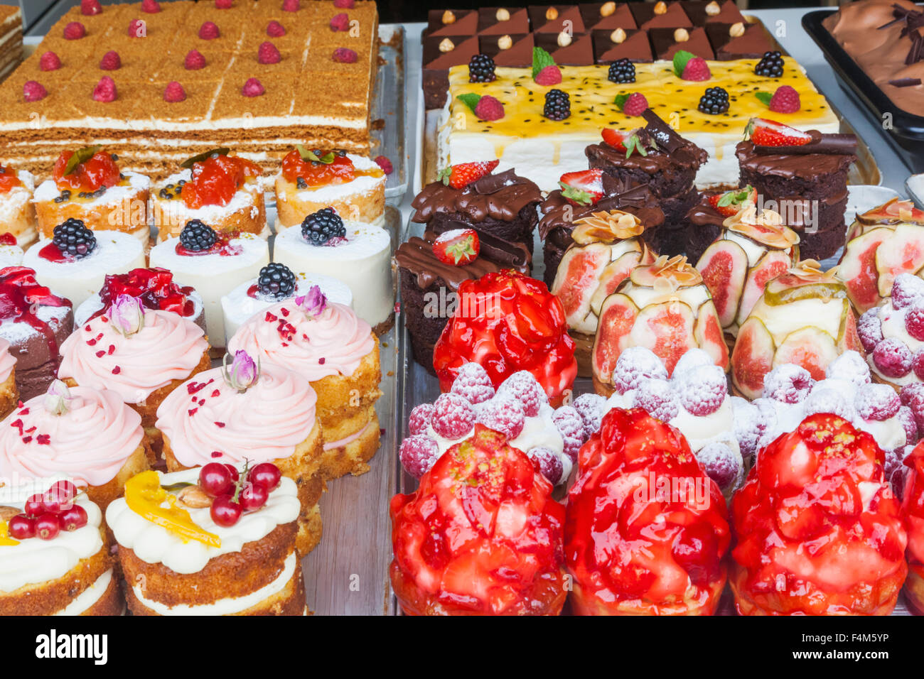 England, London, Piccadilly, Patisserie Shop Window Display of Cakes