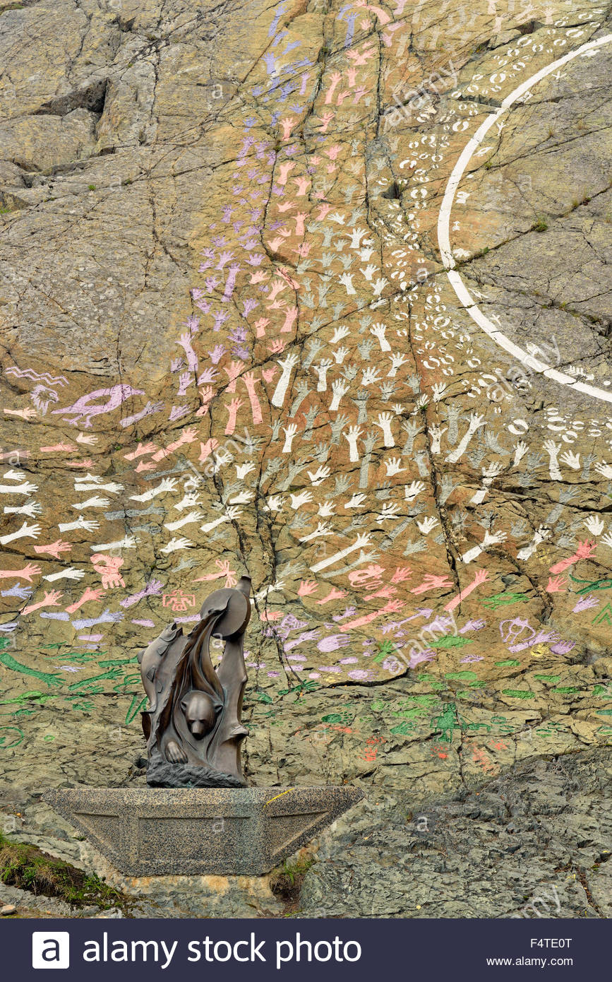 Rock outcrop in Old Town with painted artwork, Yellowknife, Northwest