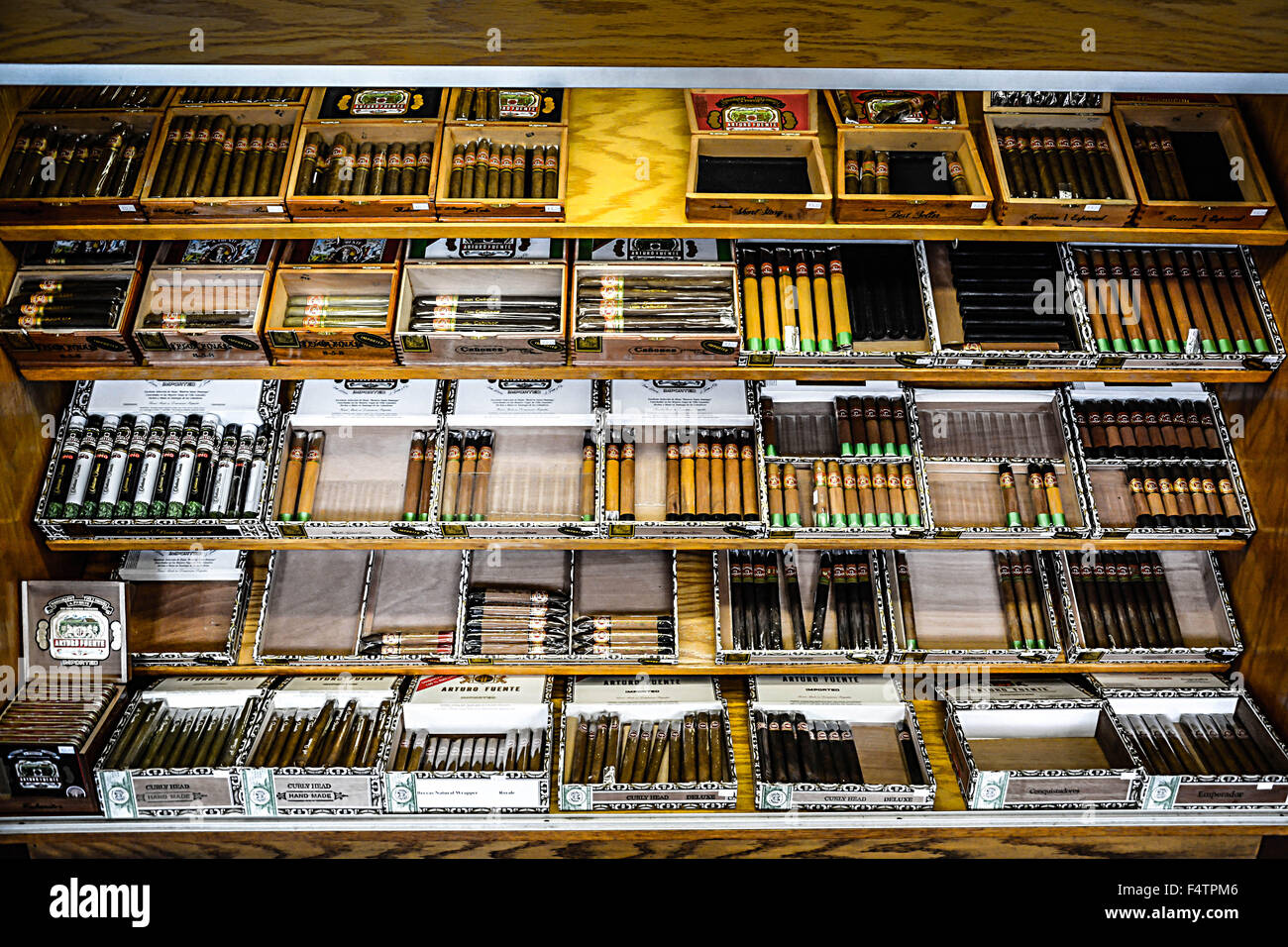 Assorted handmade cigars on display in store in Ybor City, FL, the