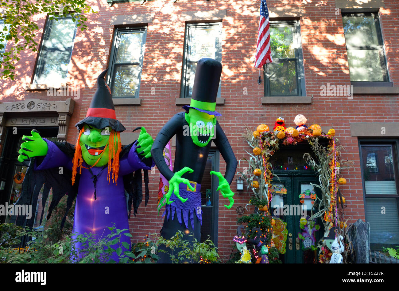 stock photo halloween decorations brooklyn park slope new york pumpkins for sale outside shop