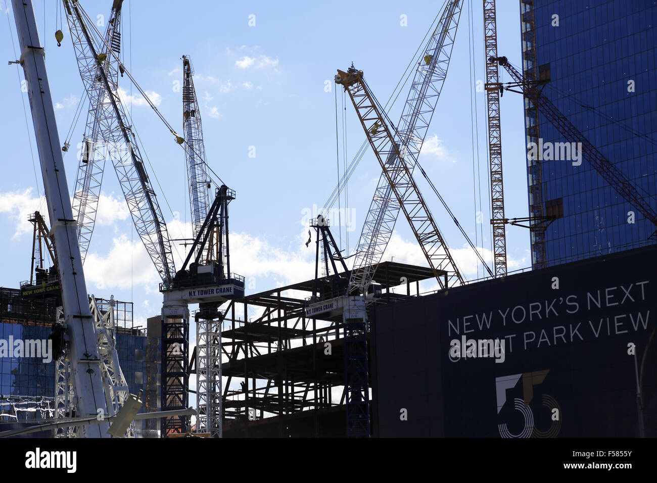 Construction cranes on a construction site in Manhattan in New York