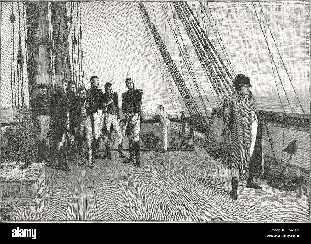 Napoleon in exile on board HMS Bellerophon in 1815 Stock Photo, Royalty