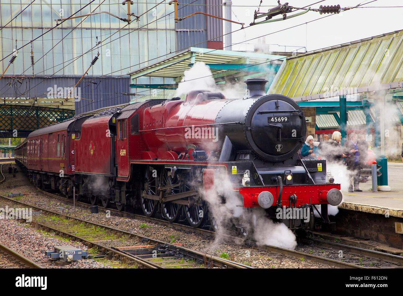 Steam train LMS Jubilee Class 45699 Galatea. Carlisle Railway Stock